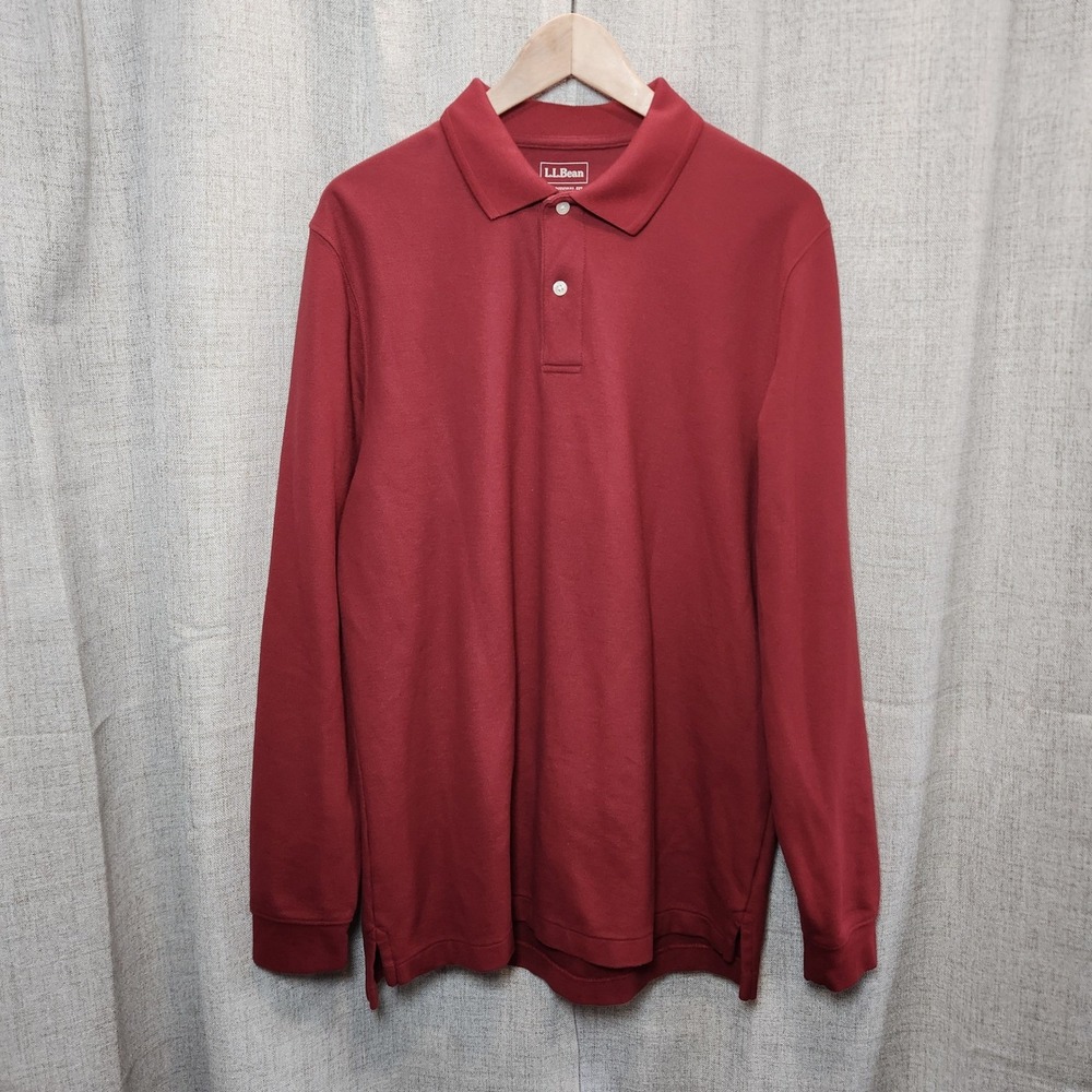 L.L. Bean Long Sleeve Polo Shirt Men's M‎ Tall Red Traditional Fit Casual Cotton